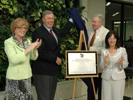 Loyalist College President Maureen Piercy, Daryl Kramp, Member of Parliament for Prince Edward-Hastings, Stuart Wright, Chair of the Loyalist College Board of Governors and Leona Dombrowsky, Ontario Minister of Education and Member of Provincial Parliament for Prince Edward-Hastings